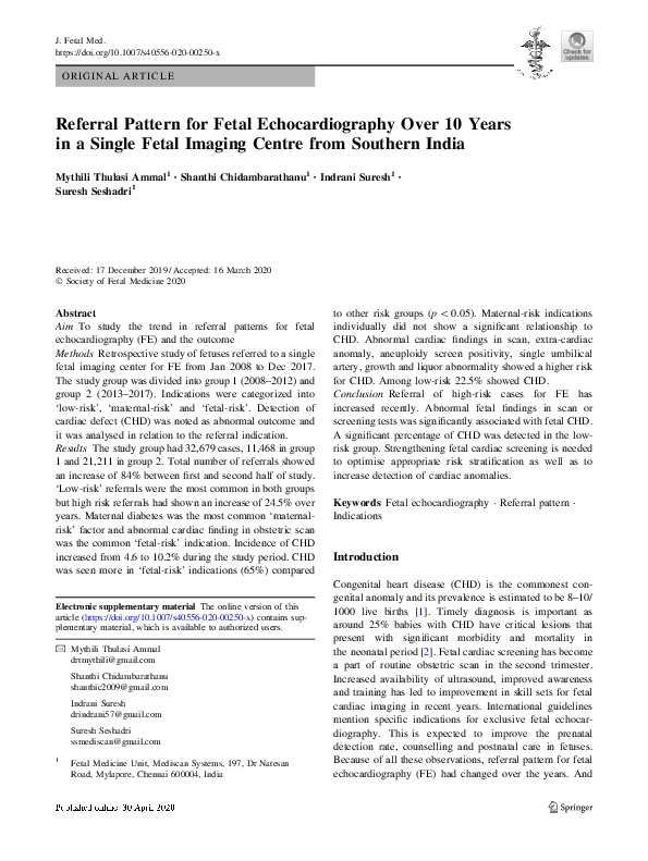 (PDF) Referral Pattern for Fetal Echocardiography Over 10 Years in a ...