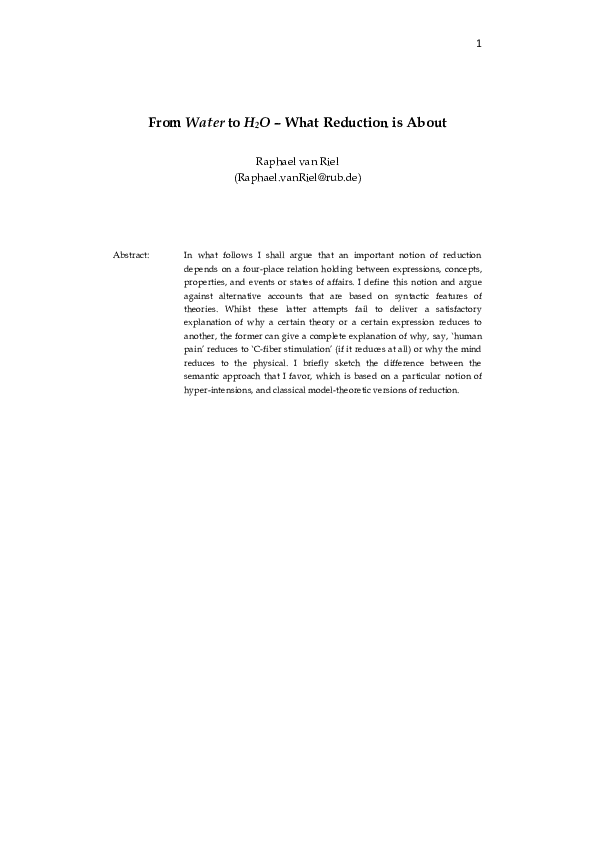 (PDF) From Water to H2O – What Reduction is About