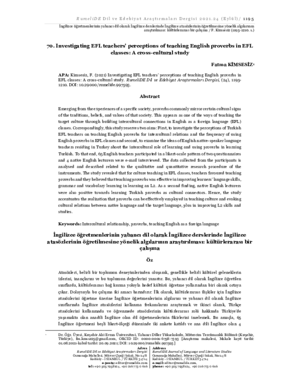(PDF) Investigating EFL teachers’ perceptions of teaching English ...