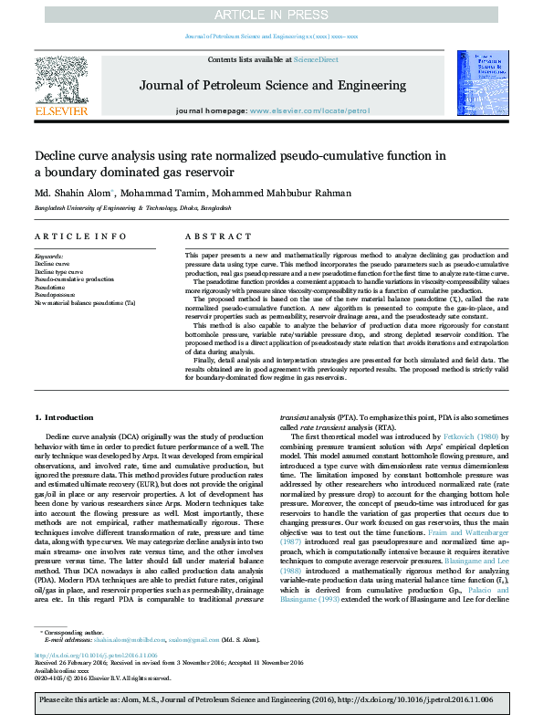 (PDF) Decline curve analysis using rate normalized pseudo-cumulative ...