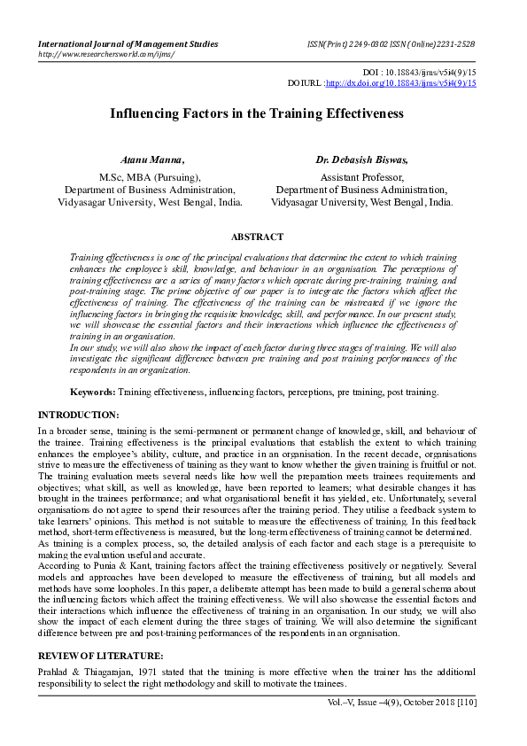 (PDF) Influencing Factors in the Training Effectiveness