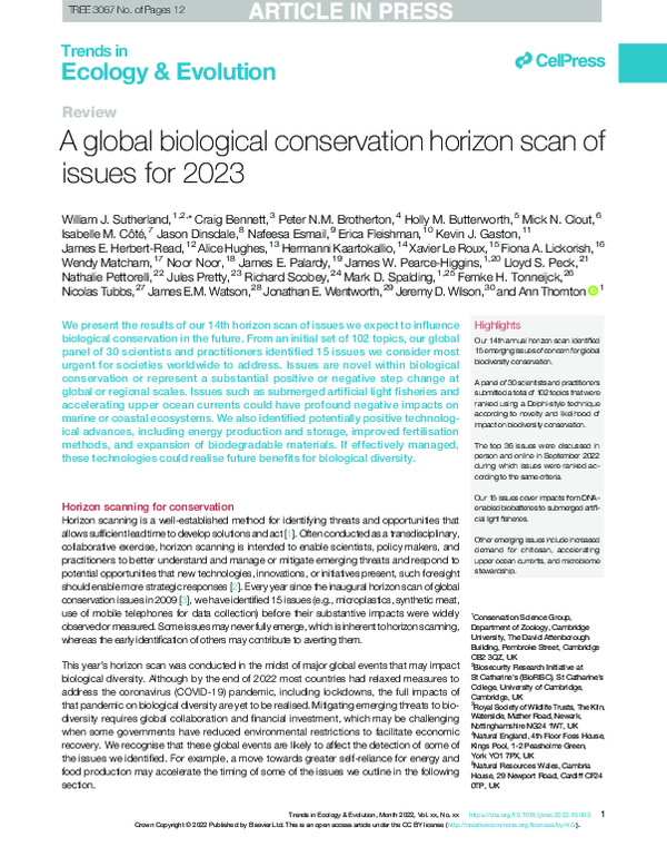 (PDF) A global biological conservation horizon scan of issues for 2023