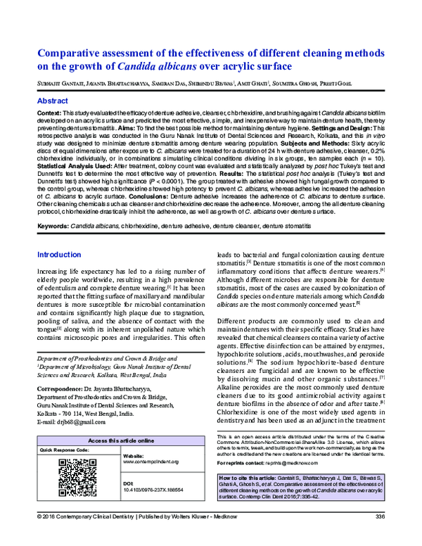 (PDF) Comparative assessment of the effectiveness of different cleaning ...