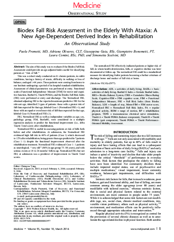 (PDF) Biodex Fall Risk Assessment in the Elderly With Ataxia
