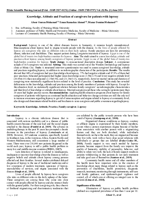 (PDF) Knowledge, Attitude and Practices of caregivers for patients with ...