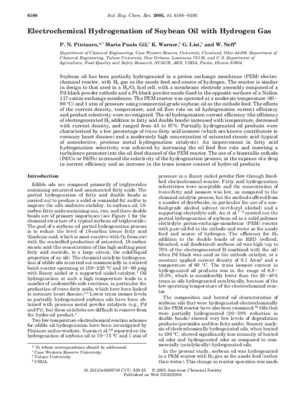(PDF) Electrochemical Hydrogenation of Soybean Oil with Hydrogen Gas
