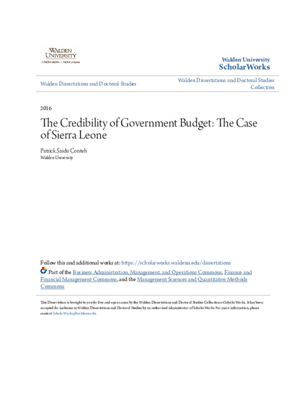 (PDF) The Credibility of Government Budget: The Case of Sierra Leone