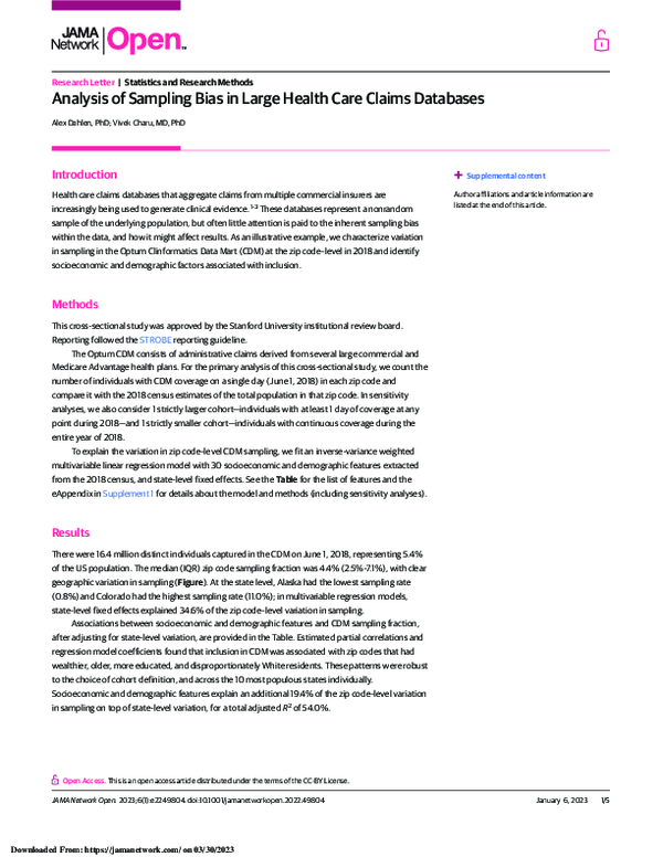 (PDF) Analysis of Sampling Bias in Large Health Care Claims Databases