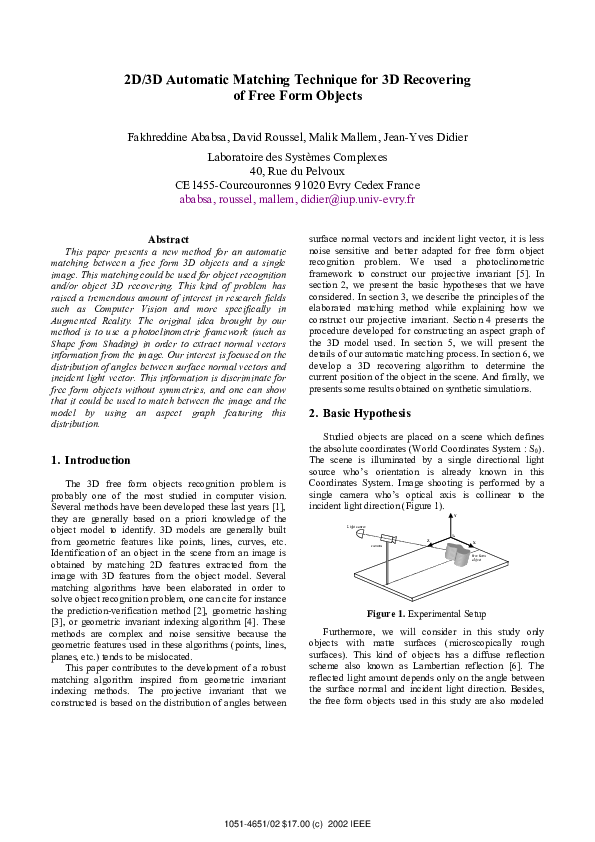 (PDF) 2D/3D automatic matching technique for 3D recovering of free form ...