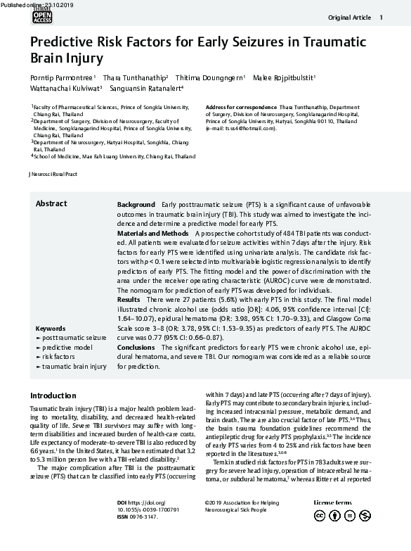 (PDF) Predicting Early Seizures in Traumatic Brain Injury Patients