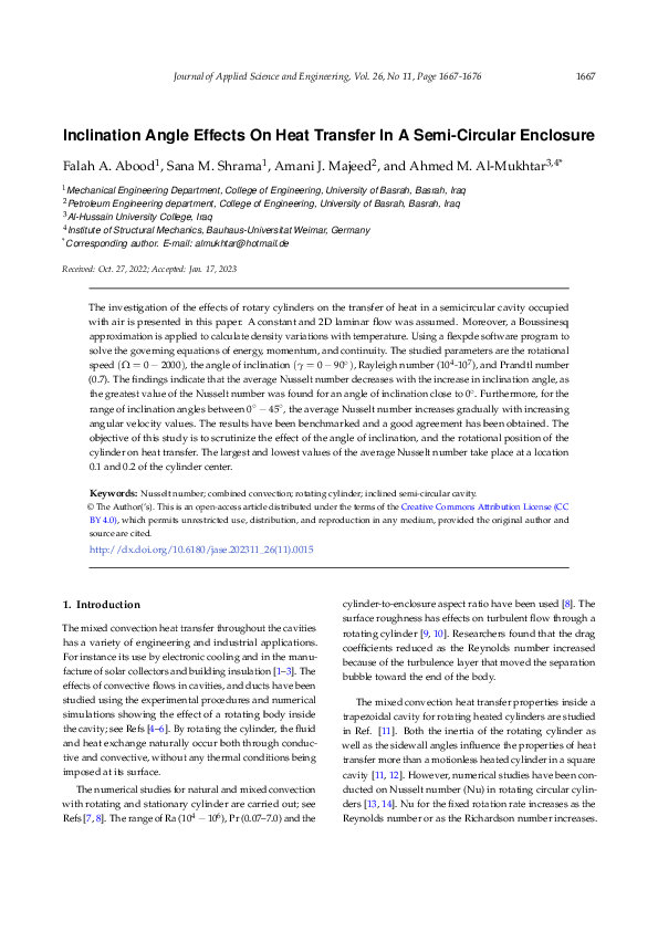 (PDF) Inclination Angle Effects On Heat Transfer In A Semi-Circular ...