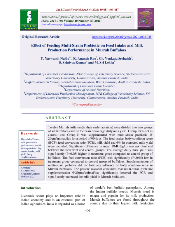 (PDF) Effect of Feeding Multi-Strain Probiotic on Feed Intake and Milk ...