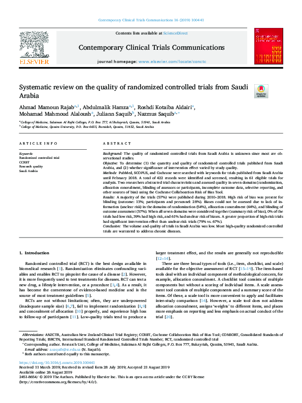 (PDF) Systematic review on the quality of randomized controlled trials ...