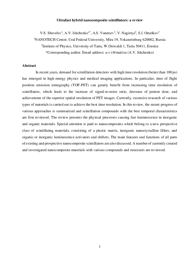 (PDF) Ultrafast hybrid scintillators A review