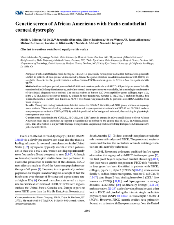 (PDF) Genetic screen of African Americans with Fuchs endothelial ...