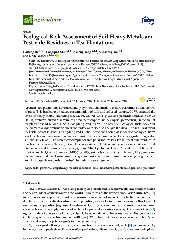 (PDF) Ecological Risk Assessment of Soil Heavy Metals and Pesticide ...