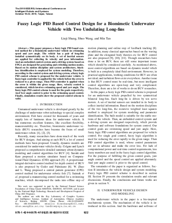 (PDF) Fuzzy logic PID based control design for a biomimetic underwater ...