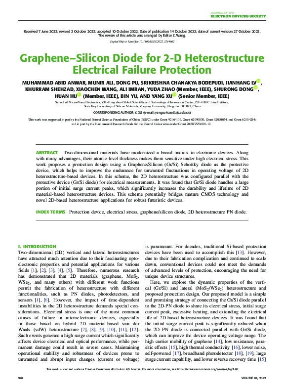 (PDF) Graphene–Silicon Diode for 2-D Heterostructure Electrical Failure ...