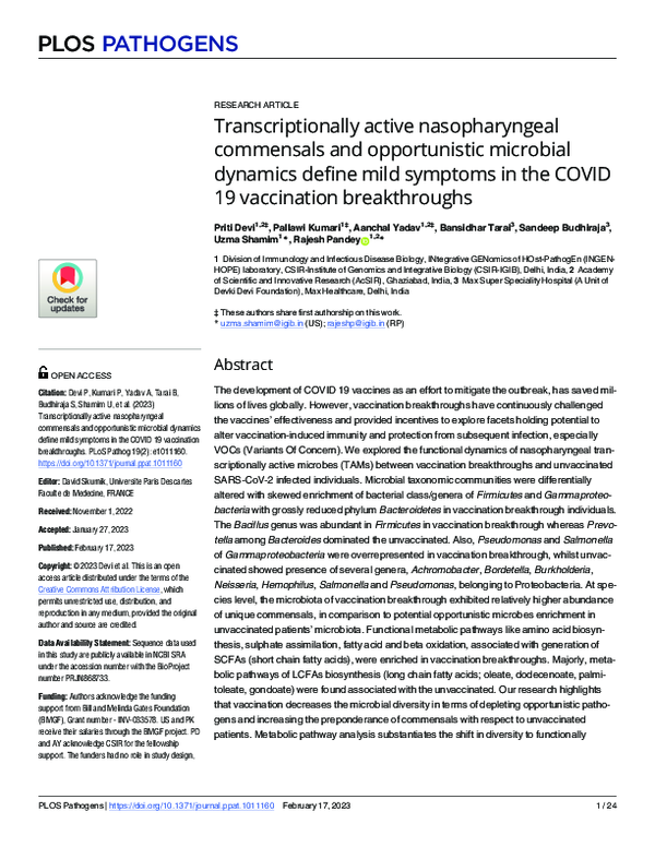 (PDF) Transcriptionally active nasopharyngeal commensals and ...