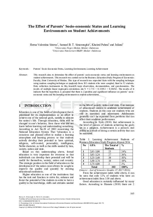 (PDF) The Effect of Parents’ Socio-economic Status and Learning ...