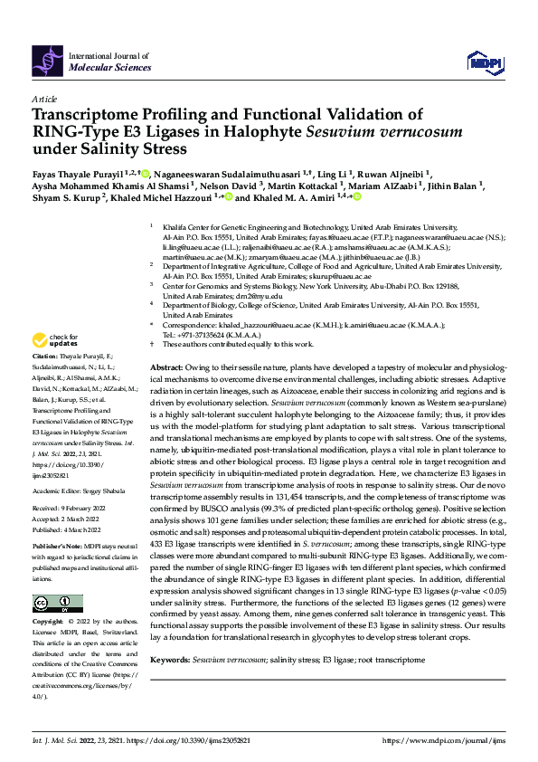 (PDF) Transcriptome Profiling and Functional Validation of RING-Type E3 ...