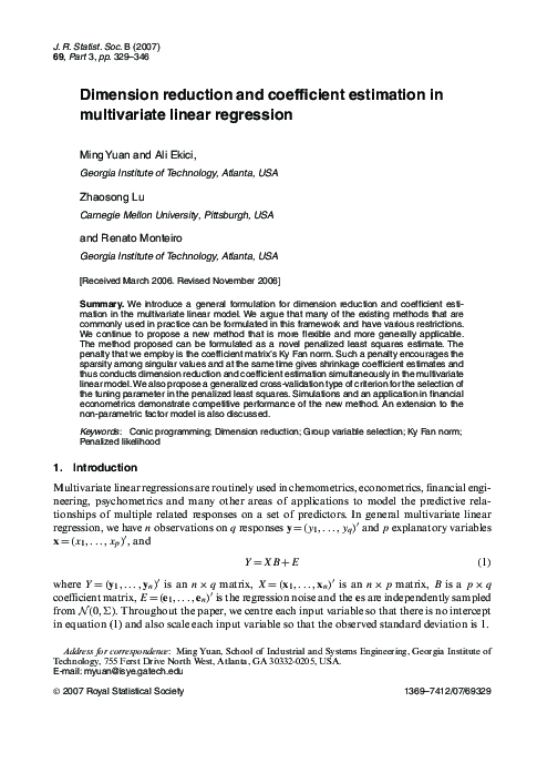 (PDF) Dimension reduction and coefficient estimation in multivariate ...