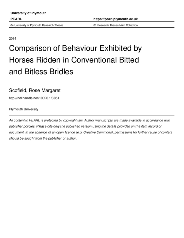 (PDF) Comparison of Behaviour Exhibited by Horses Ridden in ...