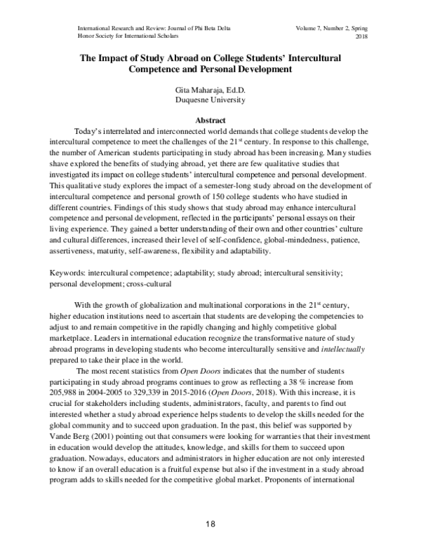 (PDF) The Impact of Study Abroad on College Students' Intercultural ...