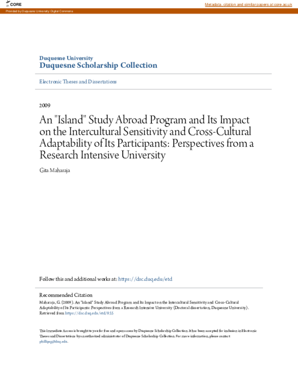 (PDF) An "Island" Study Abroad Program and Its Impact on the ...