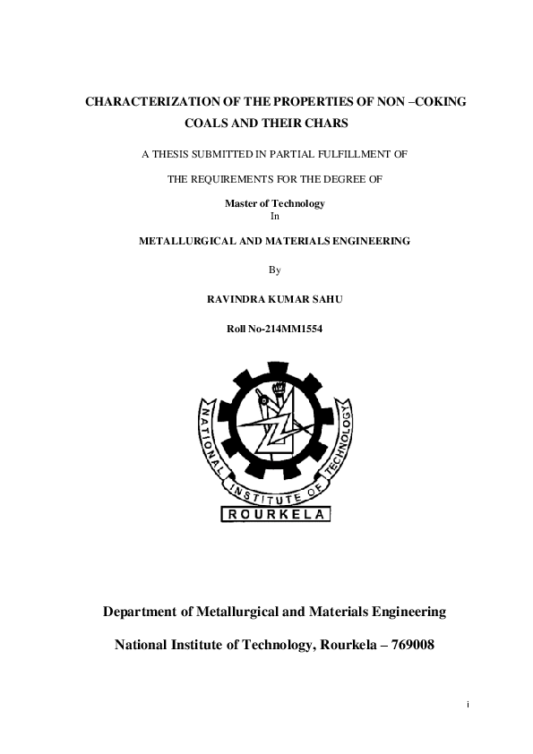 (PDF) Characterization of the Properties of Non–Coking Coals and their ...