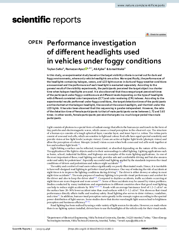 (PDF) Performance investigation of different headlights used in ...
