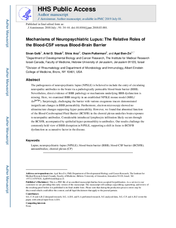 (PDF) Mechanisms of neuropsychiatric lupus The relative roles of the