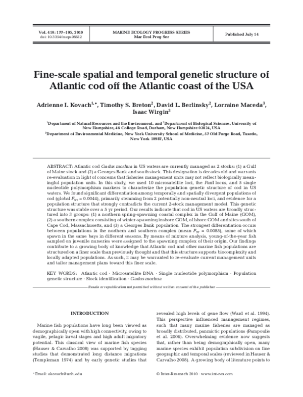 (PDF) Fine-scale spatial and temporal genetic structure of Atlantic cod ...