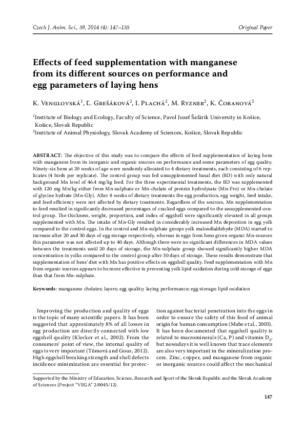 (PDF) Effects of feed supplementation with manganese from its different ...