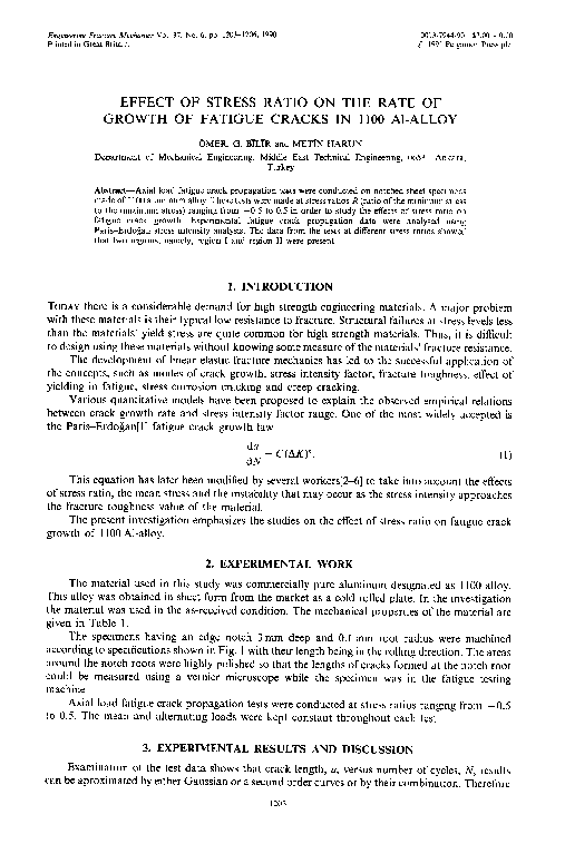 (PDF) Effect of stress ratio on the rate of growth of fatigue cracks in ...