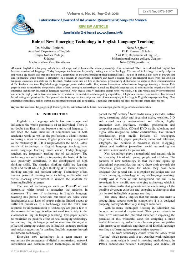 (PDF) Role of New Emerging Technology in English Language Teaching