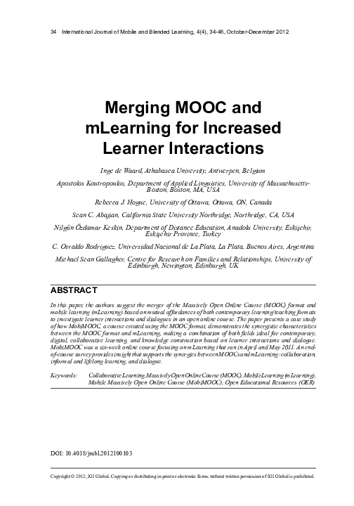 (PDF) Merging MOOC and mLearning for Increased Learner Interactions