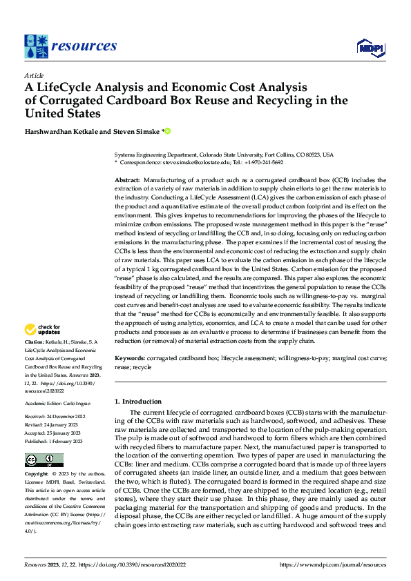 (PDF) A LifeCycle Analysis and Economic Cost Analysis of Corrugated ...