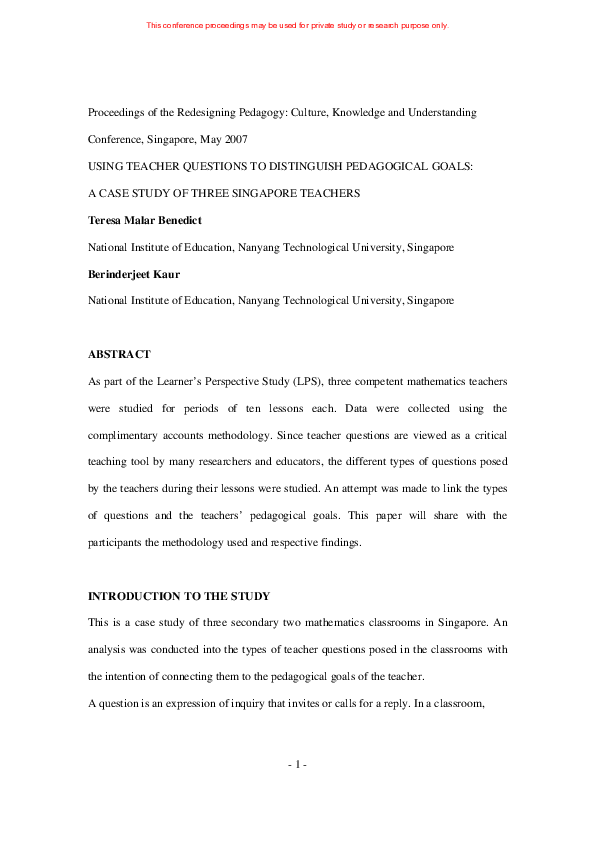 pdf-using-teacher-questions-to-distinguish-pedagogical-goals-a-case