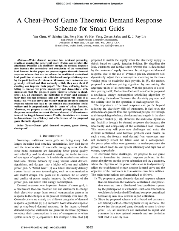 (PDF) A cheat-proof game theoretic demand response scheme for smart grids
