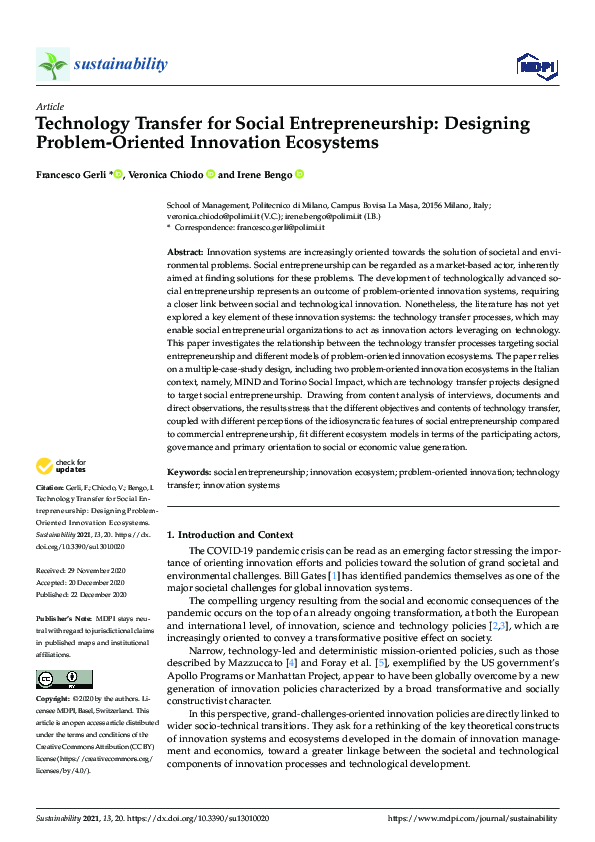 (PDF) Technology Transfer for Social Entrepreneurship: Designing ...