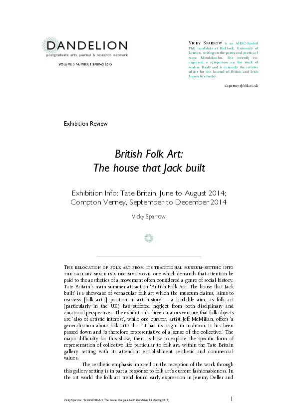 (PDF) British Folk Art The house that Jack built' by Tate Britain Vicky sparrow Academia.edu