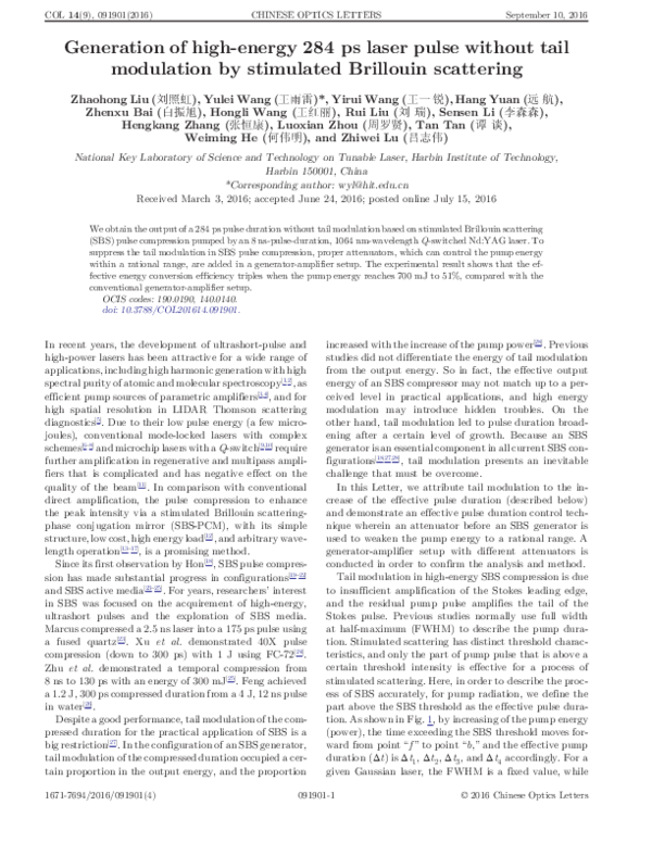 (PDF) Generation of high-energy 284 ps laser pulse without tail ...