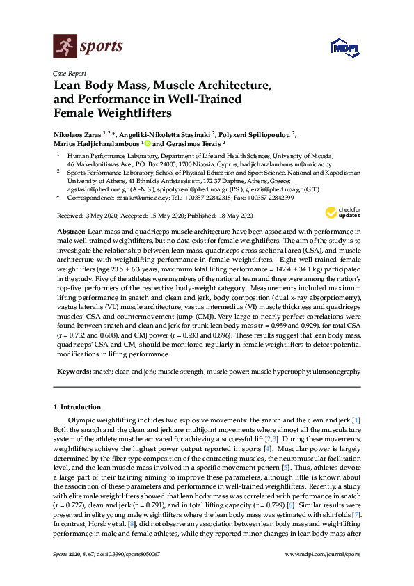 (PDF) Lean Body Mass, Muscle Architecture, and Performance in Well ...
