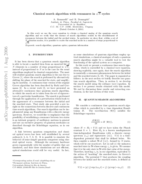 (PDF) Classical search algorithm with resonances in cycles