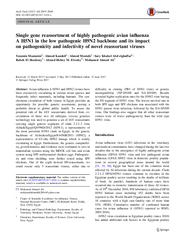 (PDF) Single gene reassortment of highly pathogenic avian influenza A ...