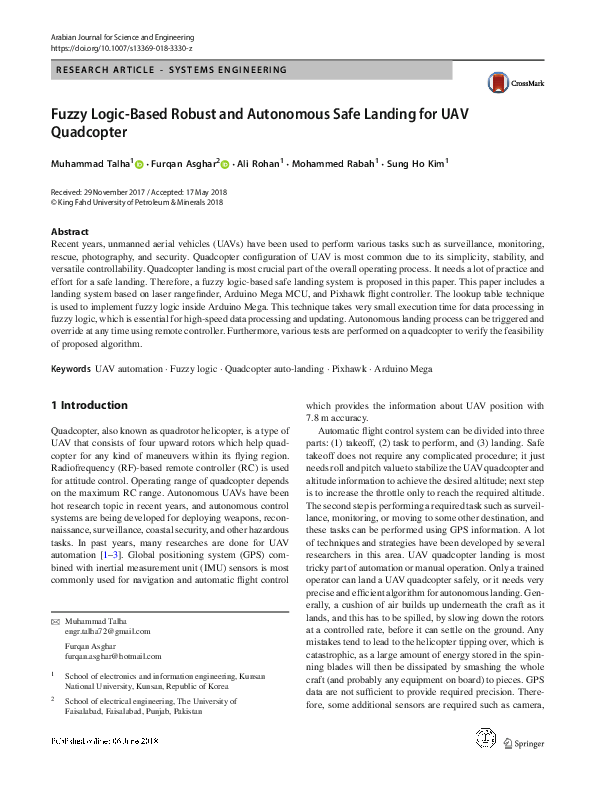 PDF) Fuzzy Logic-Based Robust and Autonomous Safe Landing for UAV 