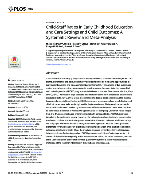 (PDF) ChildStaff Ratios in Early Childhood Education and Care Settings and Child A