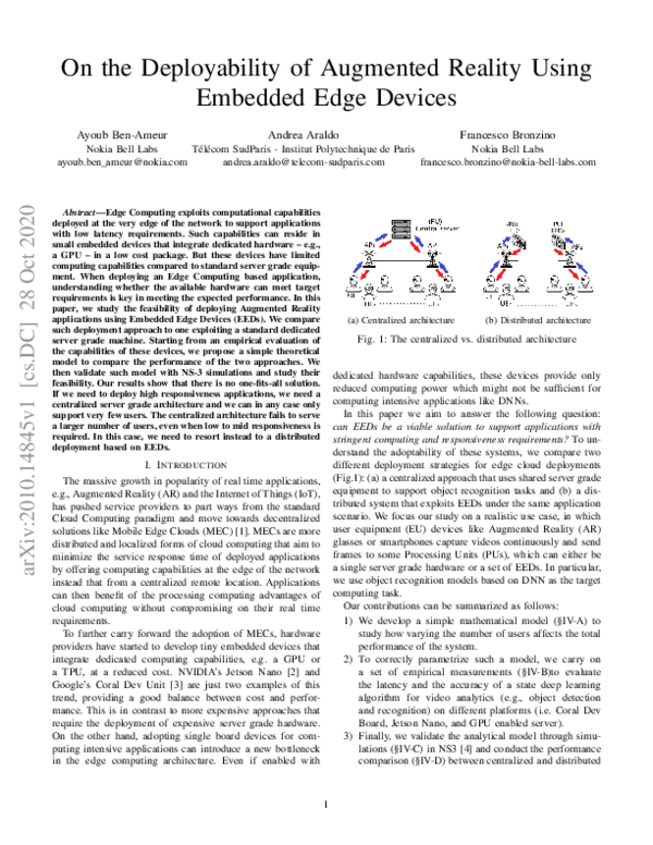 (PDF) On the Deployability of Augmented Reality Using Embedded Edge Devices