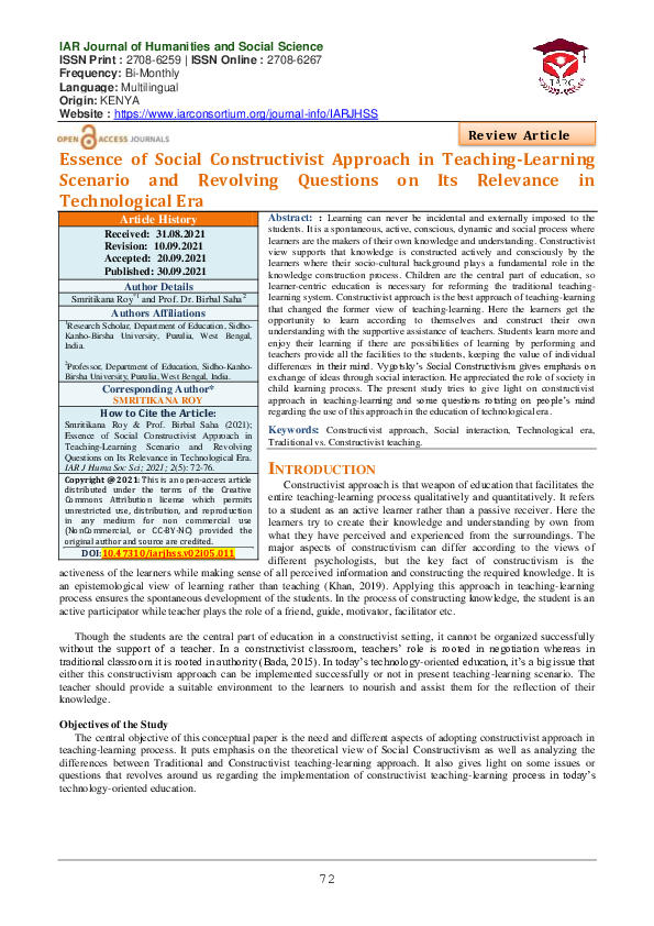 (PDF) Essence of Social Constructivist Approach in Teaching-Learning ...